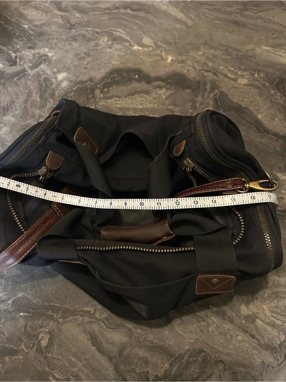 Eddie Bauer Black Canvas Duffel with Brown Leather Trim